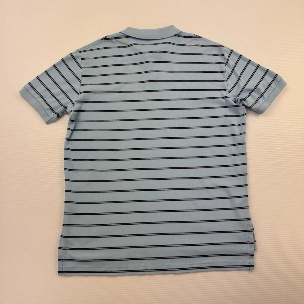 Polo Ralph Lauren Mens L Blue Striped Polo Shirt Yellow Pony Short Sleeve